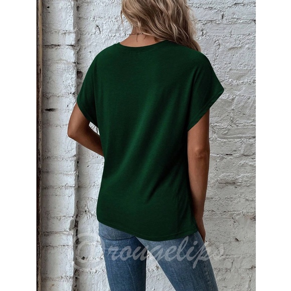 Twist Detail Green Tee Shirt Short Sleeve Round Neck - Picture 3 of 13